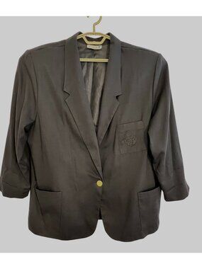 Danielle B Womens Black Blazer 2X Embroidered Pocket 1Gold Button Office Casual